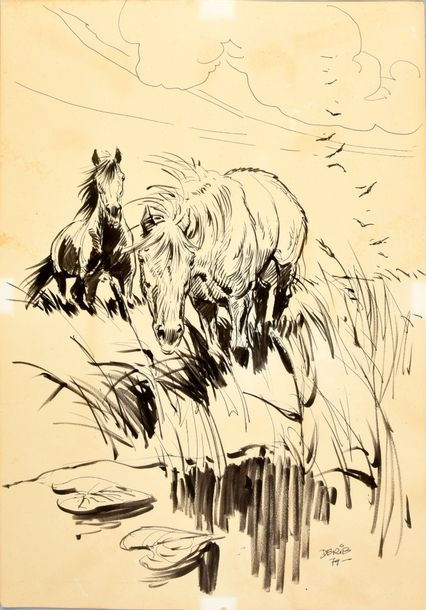 Derib | Two horses in the meadow | MutualArt
