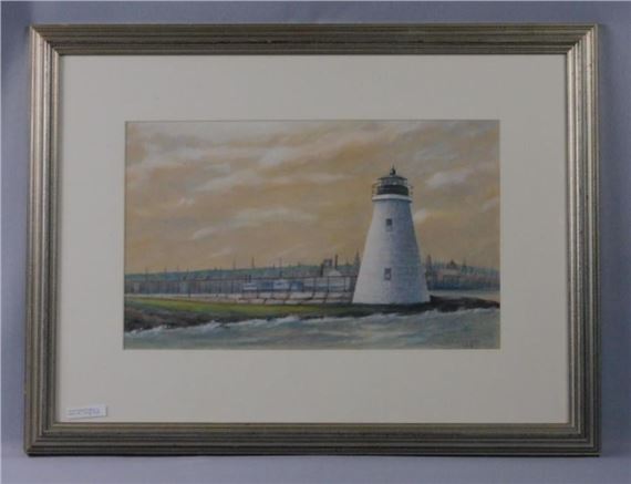 depicting Palmer Island lighthouse in New Bedford harbor - Edward Sisson