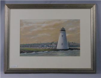 depicting Palmer Island lighthouse in New Bedford harbor - Edward Sisson