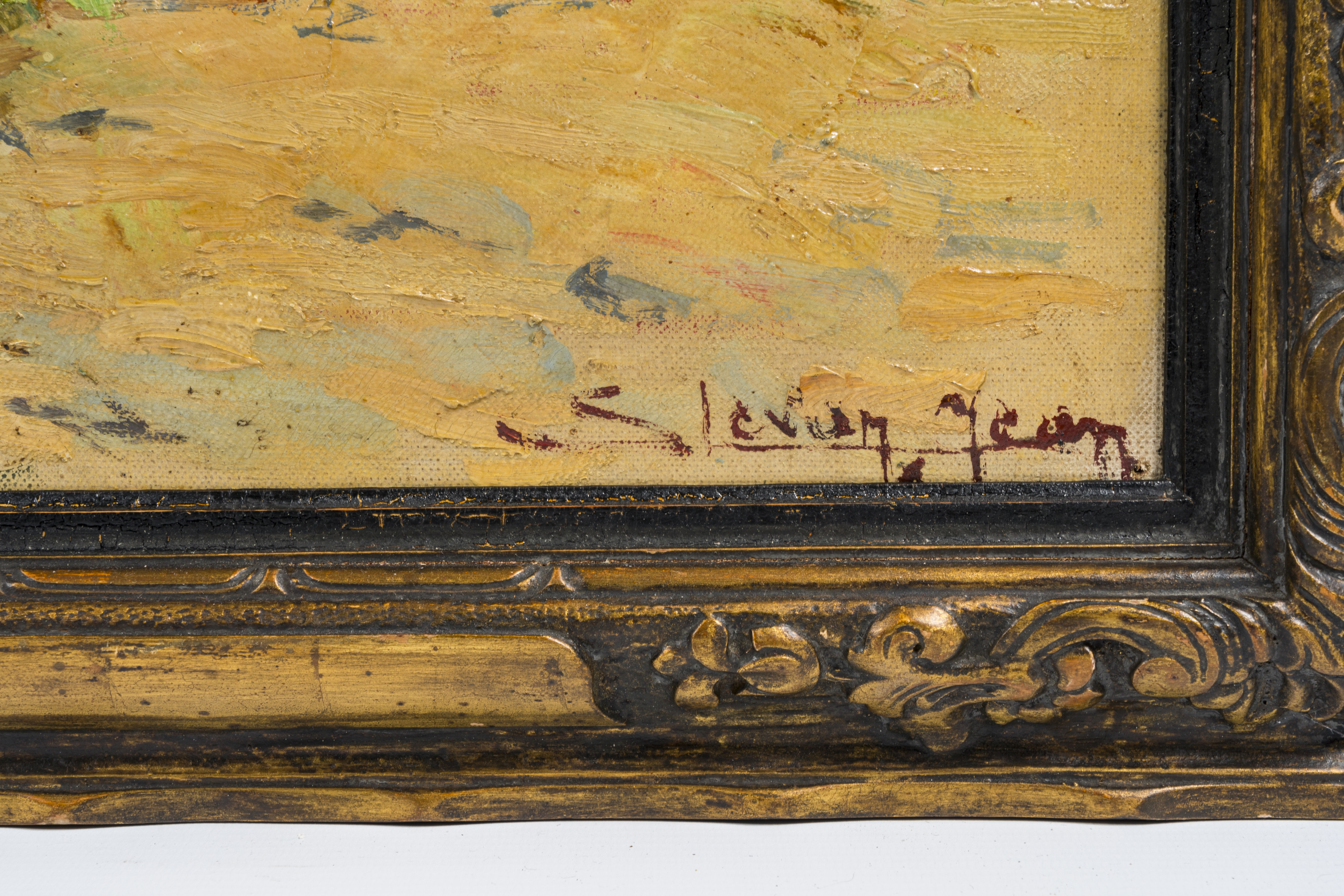 Artwork by Jean Stevan, Girl reading in a sun-drenched garden, Made of oil on canvas