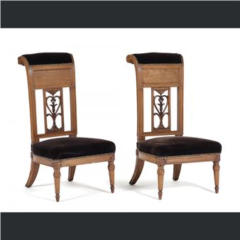 Paire de chaises dites « ponteuses » en acajou, placage d'acajou à dossier renversé ajouré de palmettes et fleurons. - George Jacob