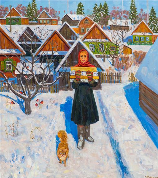 A girl with firewood - Evgeny Alexandrovich Kazantsev