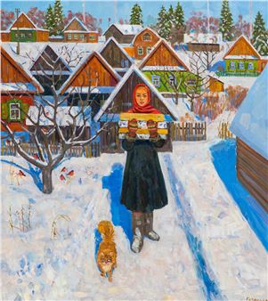 A girl with firewood - Evgeny Alexandrovich Kazantsev