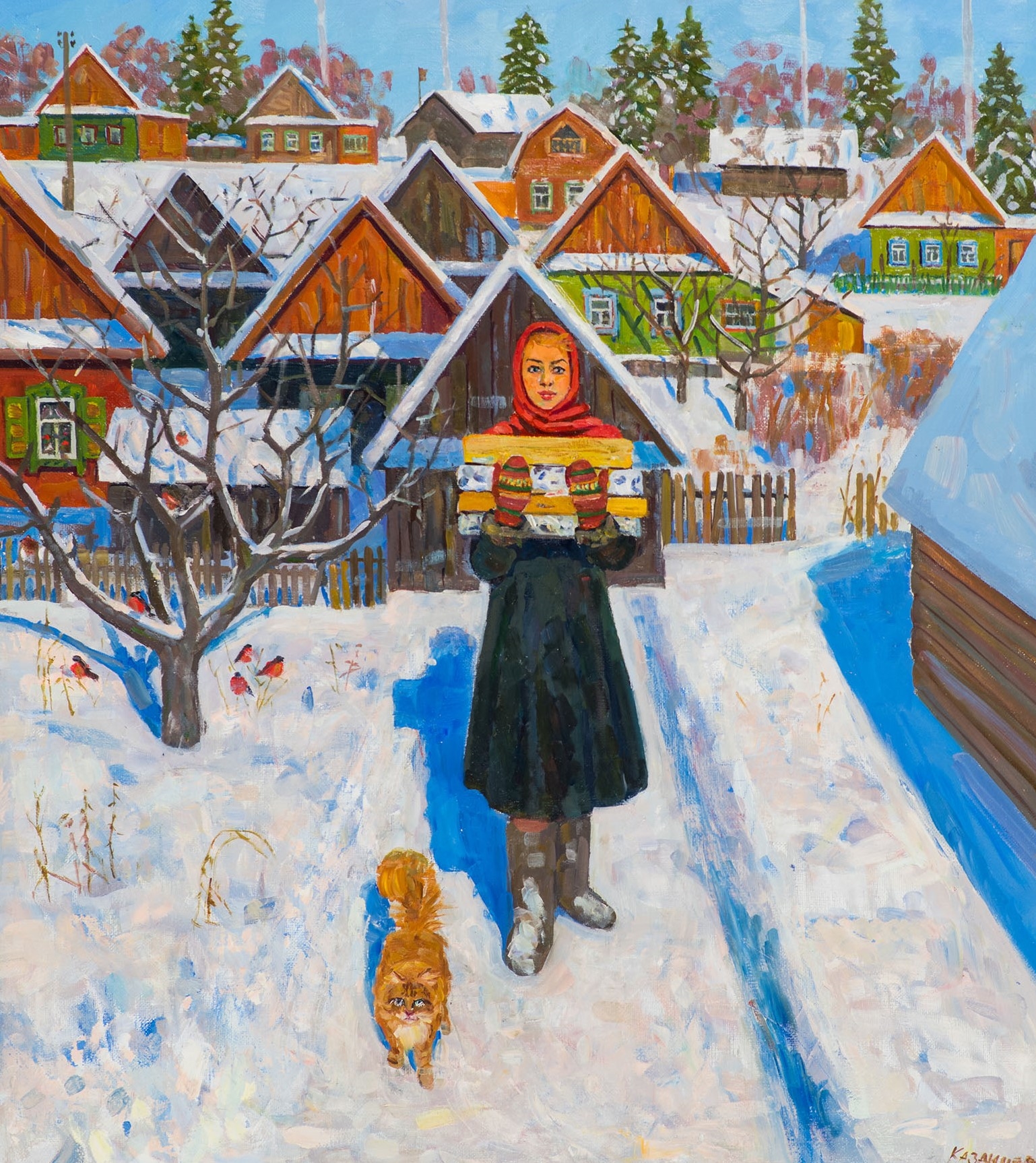 Artwork by Evgeny Alexandrovich Kazantsev, A girl with firewood, Made of Oil on canvas