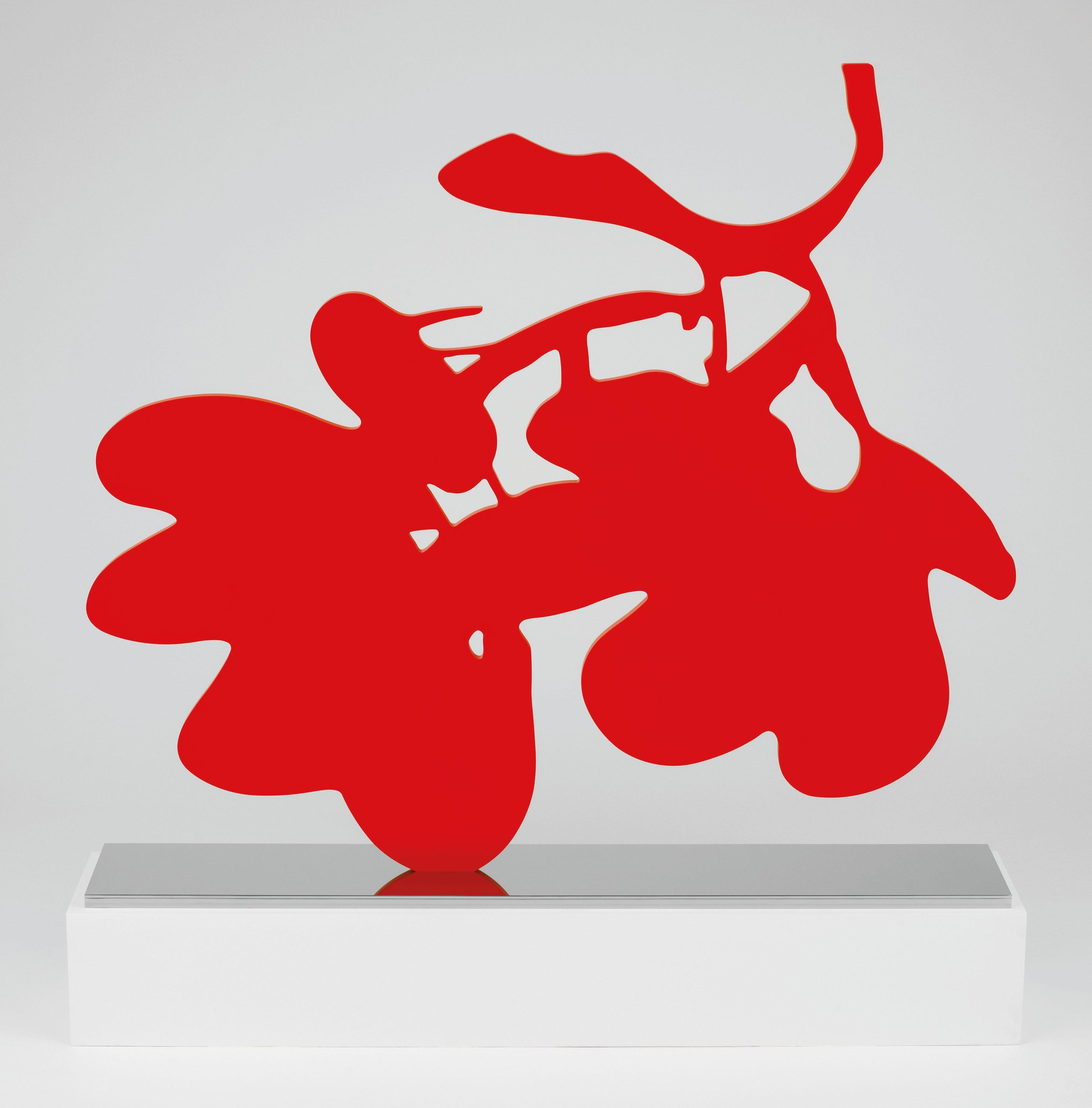 Artwork by Donald Sultan, Big Red Lantern Flowers, Made of painted aluminum on polished stainless steel