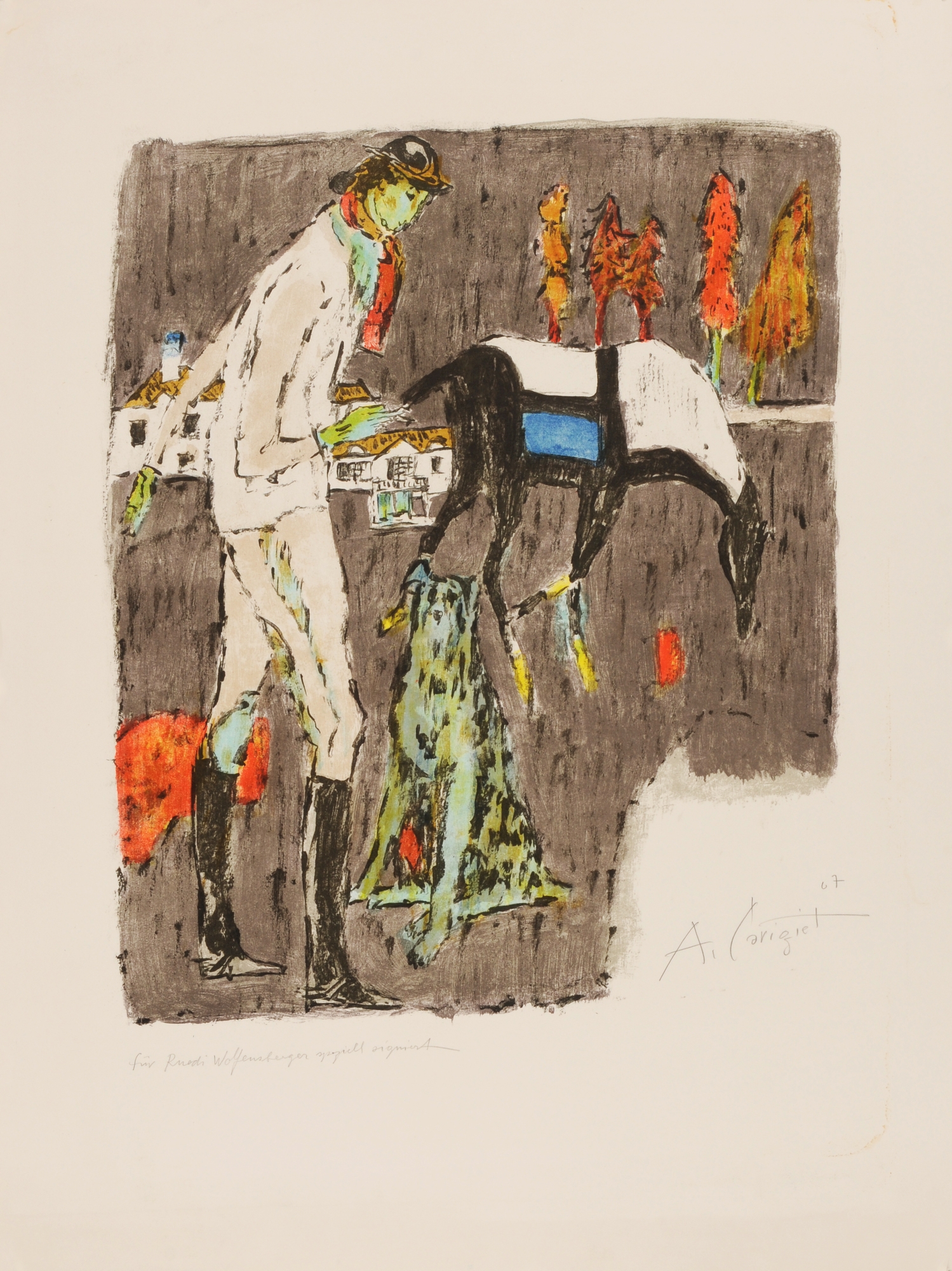 Artwork by Alois Carigiet, Reiterin mit Pferd, Made of Lithograph