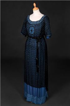Blue silk satin and black silk chiffon afternoon dress - Jeanne Lanvin