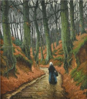 Femme dans un sous-bois - René Flamand