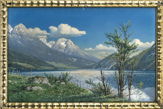 "Hintersteiner See b. Kufstein gegen Treffauer Kaiser" by Rudolf Reschreiter, 1868