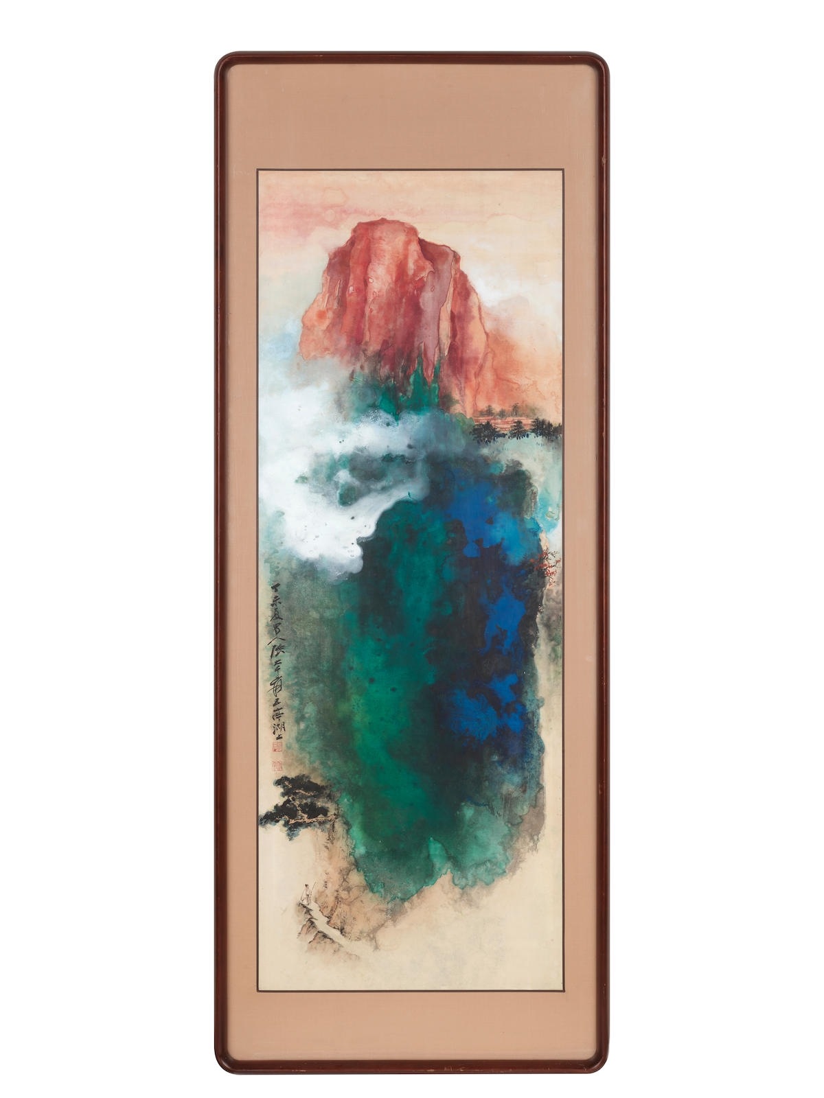 Artwork by Zhang Daqian, Autumn Mountain at Sunset, Made of Ink and splashed colour on silk