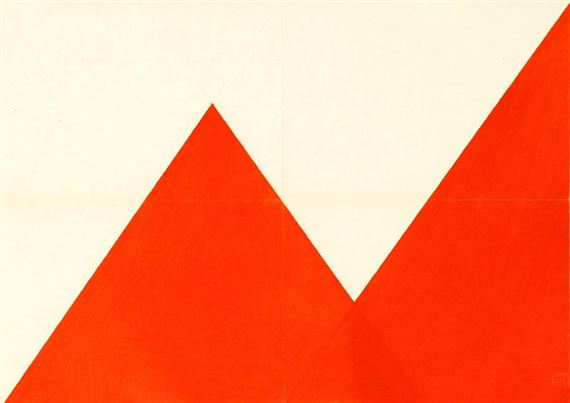 Rote Aufgipfelung vor weißem Grund by Hermann Glöckner, 1977