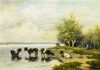 River Landscape with Cows - G. Fuggenbach