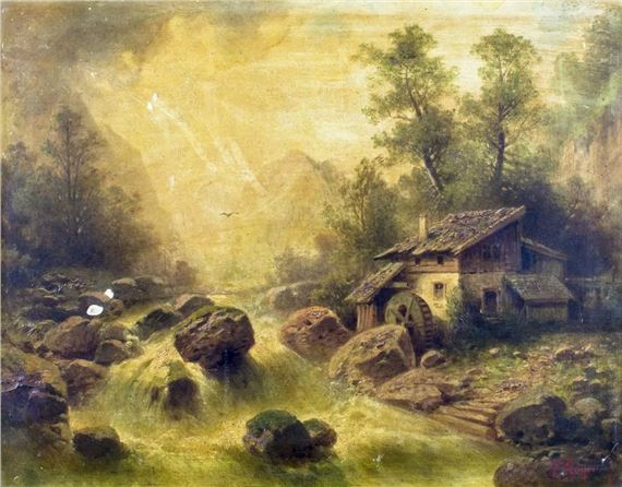 River Landscape with Watermill - F. Roger
