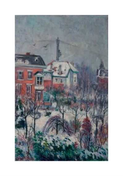 Snowy city Oil on canvas by Georges Creten, dated 1915