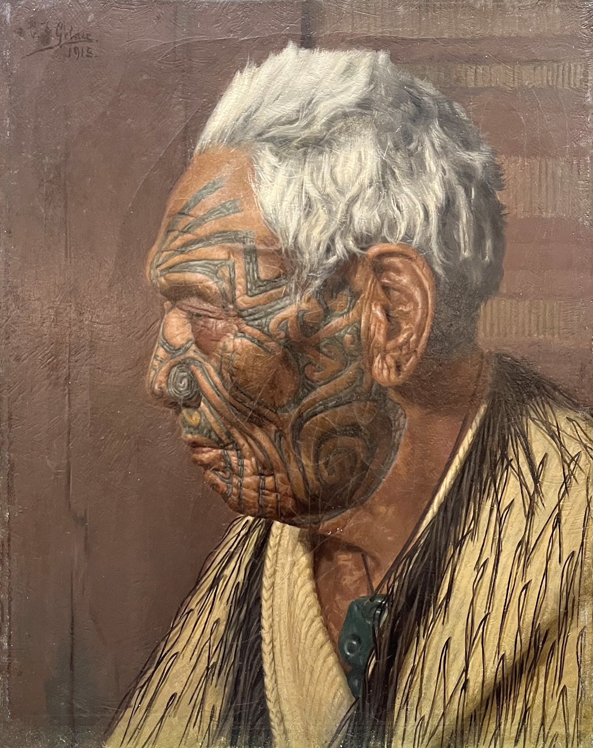 Artwork by Charles Frederick Goldie, CHARLES FREDERICK GOLDIE - The Calm Close of Valour’s Various Day
(A Portrait of Chief Wharekauri Tahuna), Made of Oil on canvas