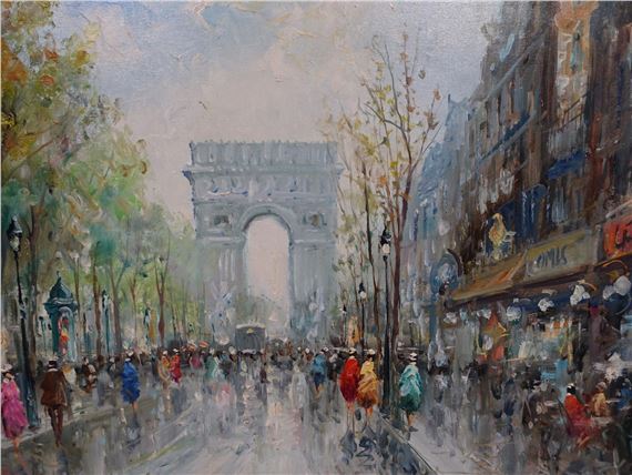 マリオ・パッソーニ作 「Café De Paris」(油絵) マリオ・パッソーニ作 「Café De Paris」(油絵)