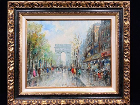 マリオ・パッソーニ作 「Café De Paris」(油絵) マリオ・パッソーニ作 「Café De Paris」(油絵) Mario Passoni