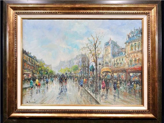 マリオ・パッソーニ作 「Café De Paris」(油絵) Alan McCarter - Work Zoom: Paris Café by Mario Passoni