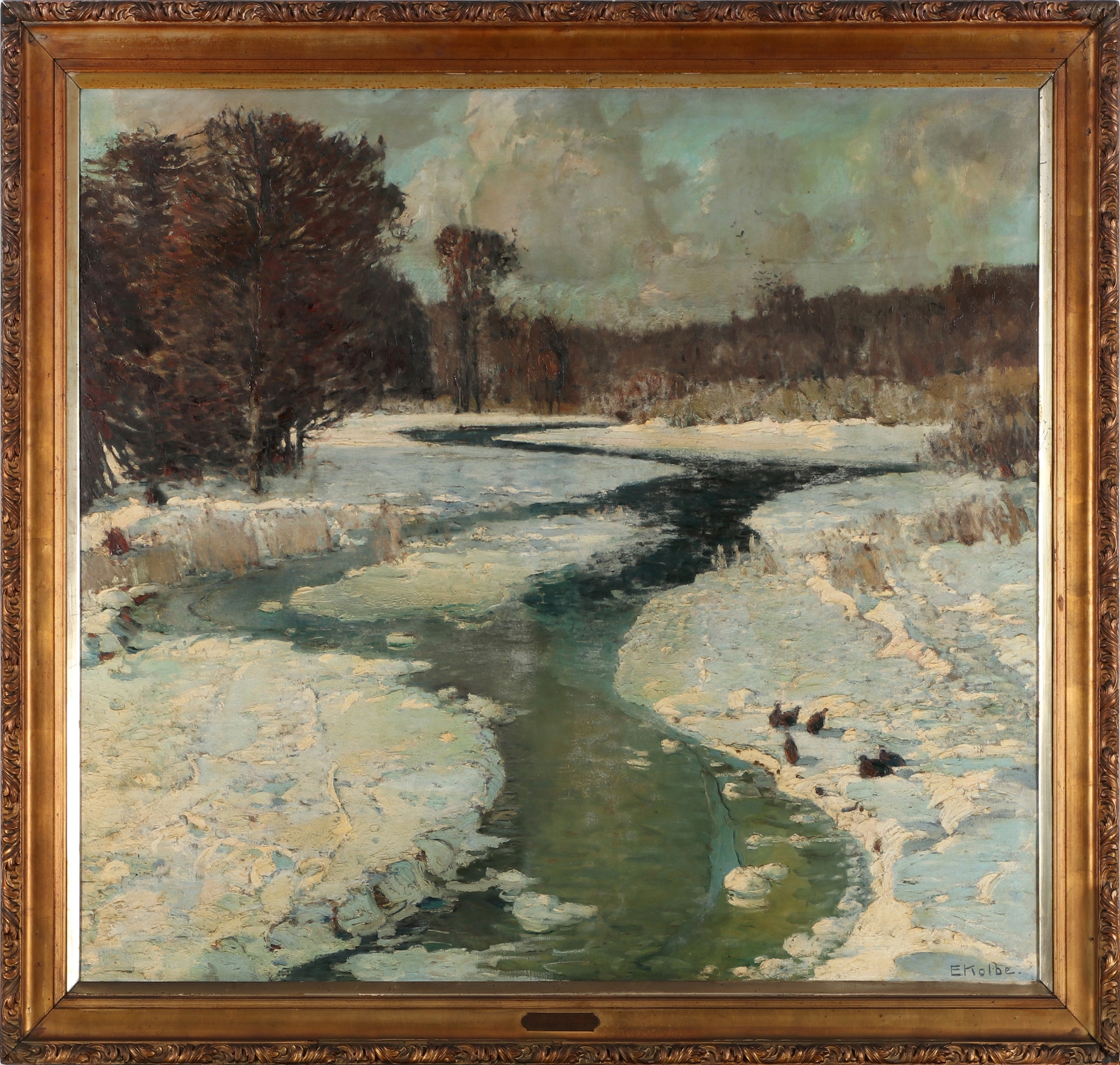 Artwork by Ernst Kolbe, Wintertag am Fluss, Made of oil on canvas
