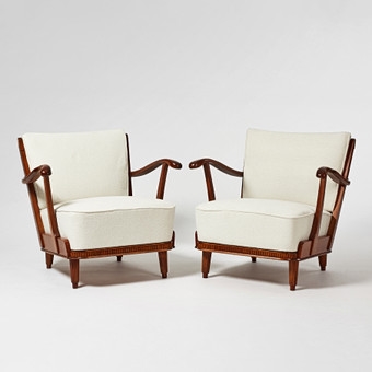 Artwork by Svante Skogh, Untitled, Made of stained beech, loosely upholstered seat and back cushions in white fabric