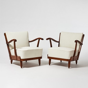 Artwork by Svante Skogh, Untitled, Made of stained beech, loosely upholstered seat and back cushions in white fabric