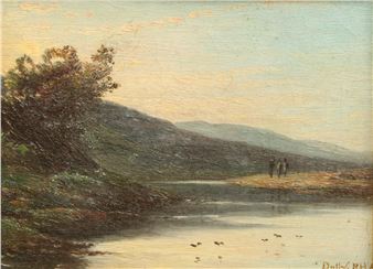 River Scene at Dusk with Figures standing on Headland - Patrick Vincent Duffy