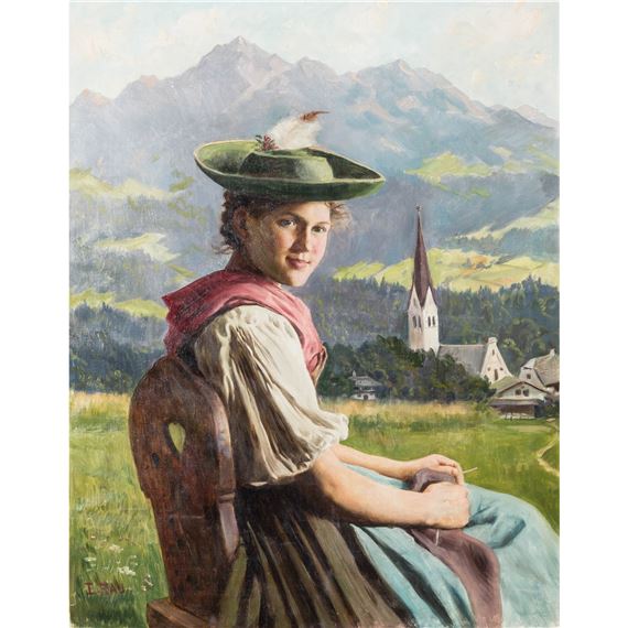Emil Rau | Portrait of a Young Peasant Woman in a Dirndl | MutualArt