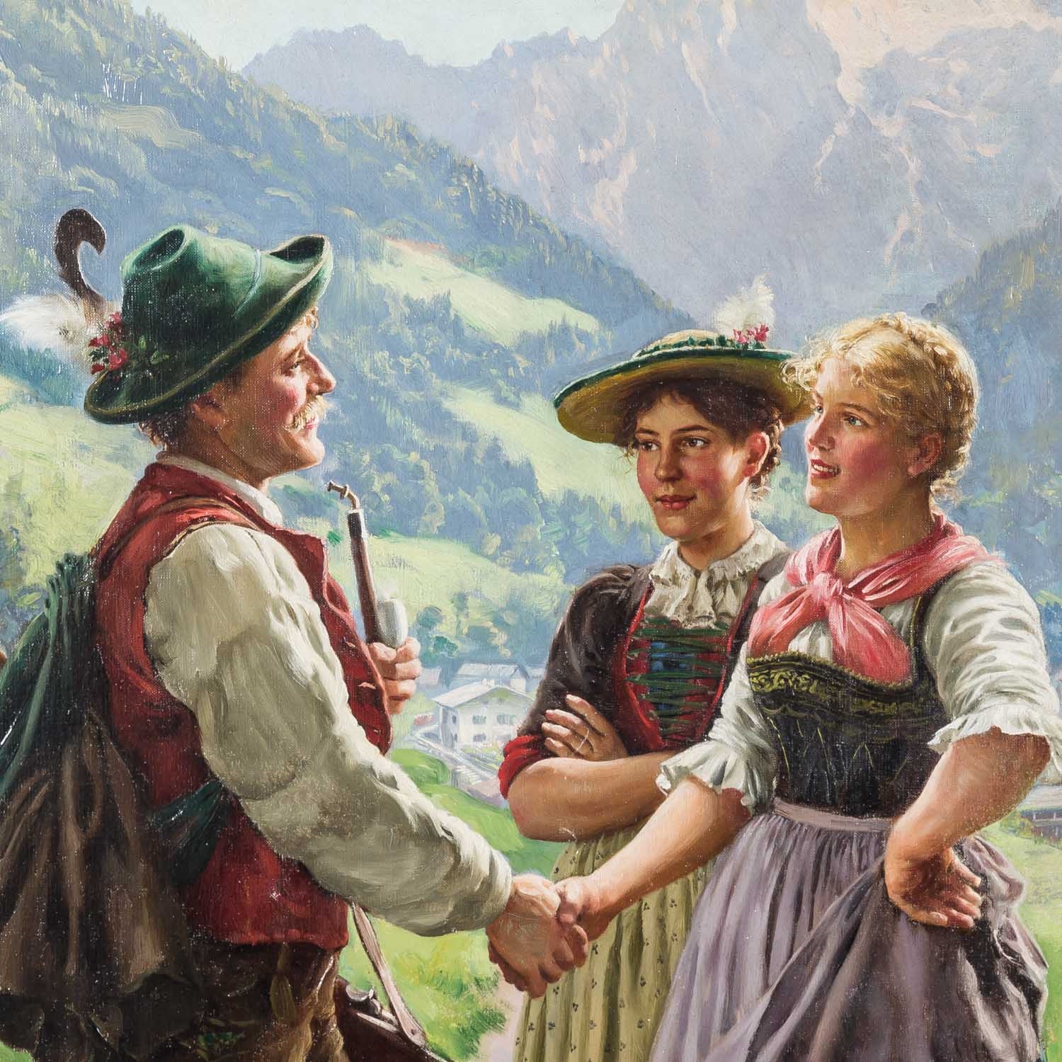 Emil Rau | Encounter in front of a mountain backdrop | MutualArt
