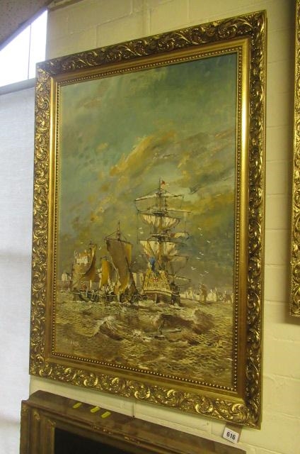 Artwork by Raymond Furness, GILT FRAMED OIL ON BOARD SEASCAPE BY RAYMOND FURNESS, Made of OIL ON BOARD
