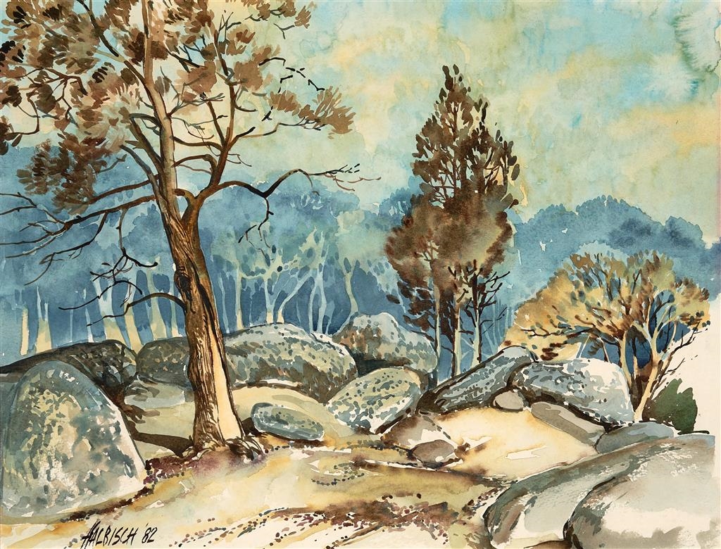 Artwork by Stewart Roy Halbisch, Rocky Landscape., Made of watercolour