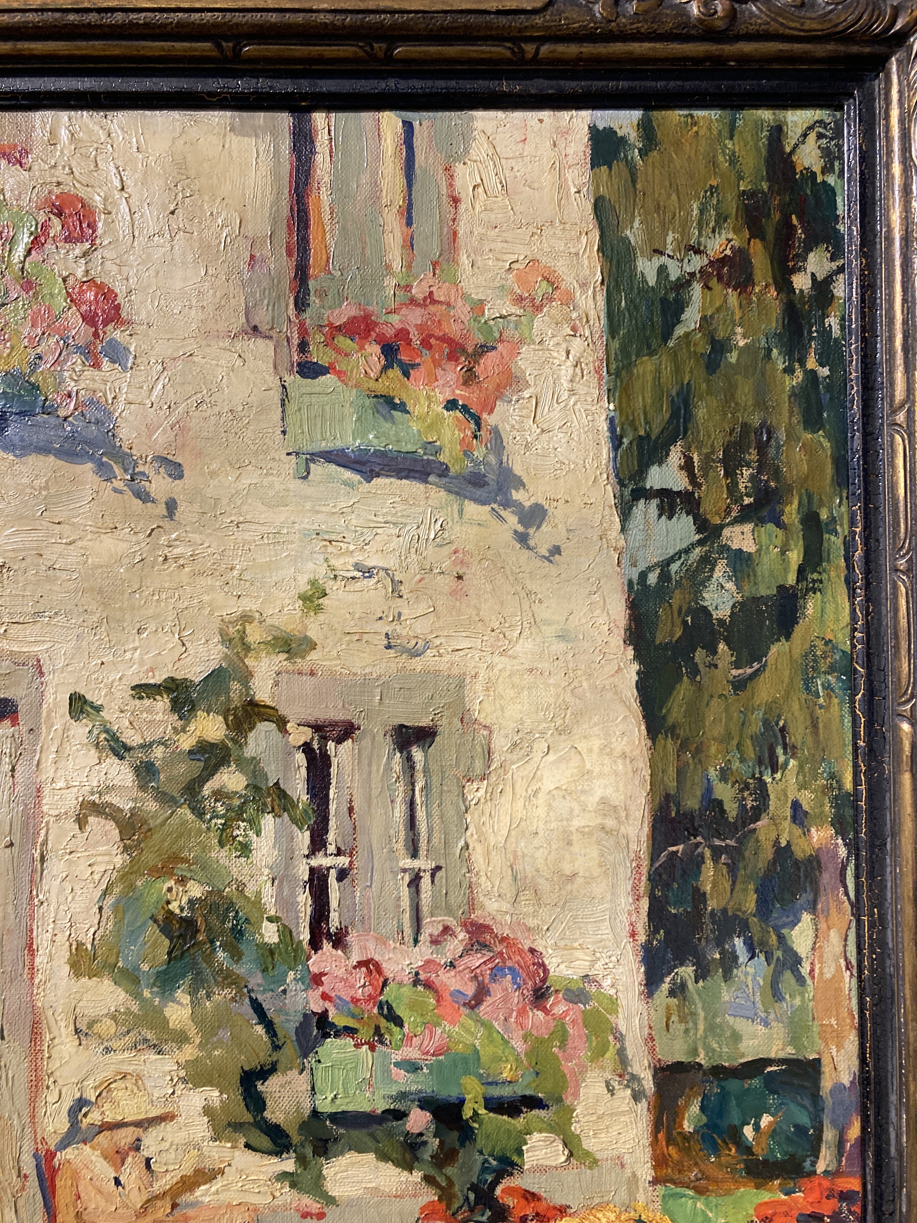 Artwork by Jean Stevan, Girl reading in a sun-drenched garden, Made of oil on canvas