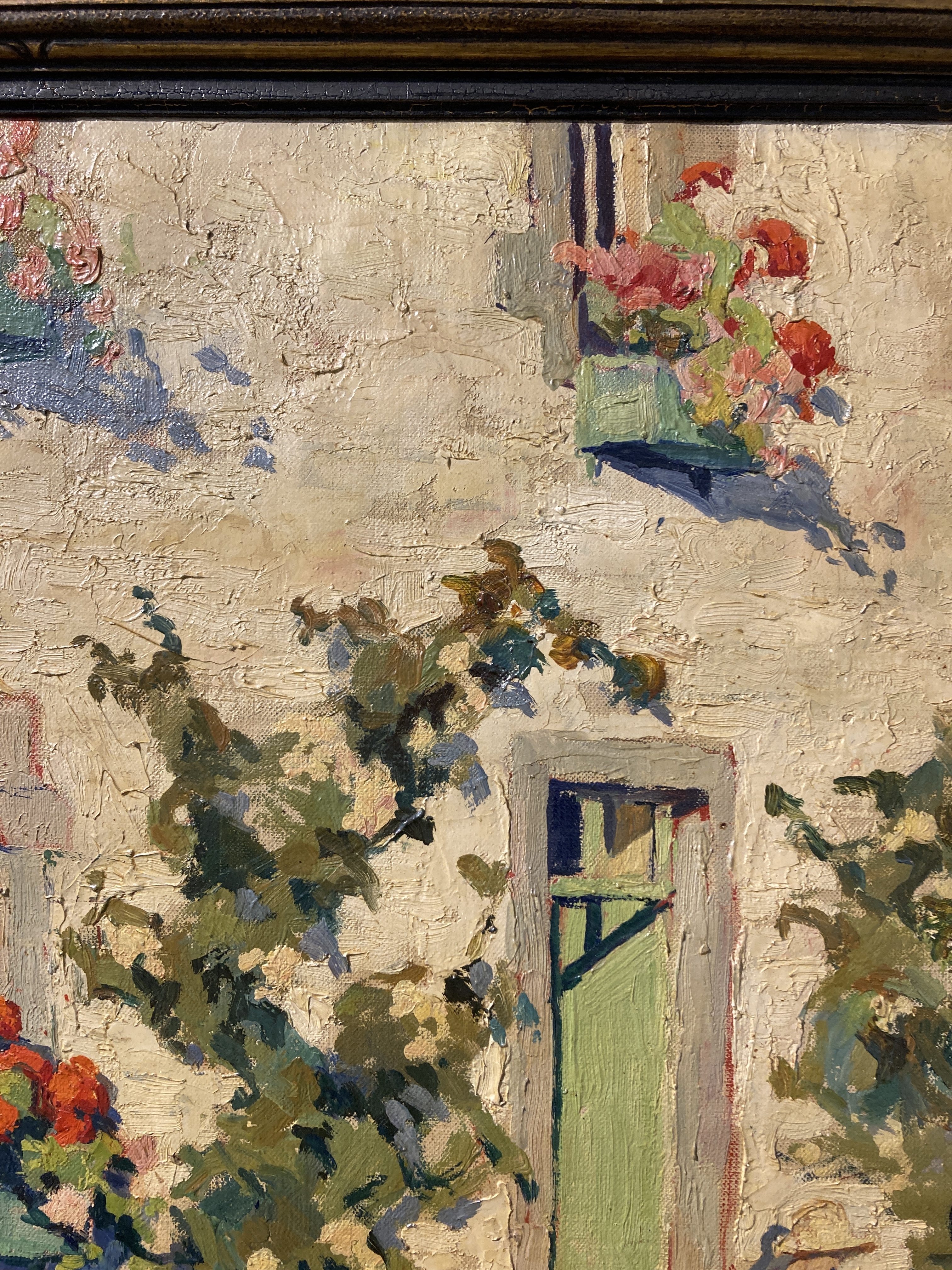 Artwork by Jean Stevan, Girl reading in a sun-drenched garden, Made of oil on canvas