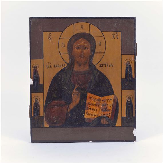 Russian School, 19th Century | Orthodox Three-Figure Icon Panel | MutualArt