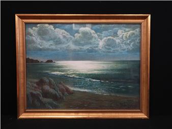 3-1936). Bord de plage au clair de lune. Pastel signé. 46 x 60 cm. Encadré sous verre. - Max Jules Théron