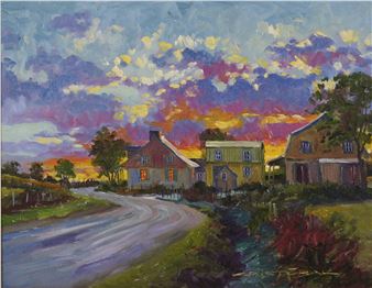 Sur l'autoroute des Éboulements Huile sur toile, signée en bas à droite Cristobal, signée au dos Cristobal Dimension: 14" x 18" 35.5 x 45.7 cm ------------- Pinochet, Juan Cristobal - Juan Cristobal Pinochet