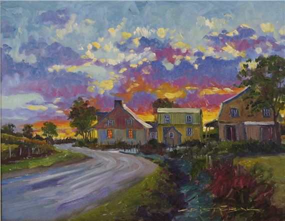 Sur l'autoroute des Éboulements Huile sur toile, signée en bas à droite Cristobal, signée au dos Cristobal Dimension: 14" x 18" 35.5 x 45.7 cm ------------- Pinochet, Juan Cristobal by Juan Cristobal Pinochet