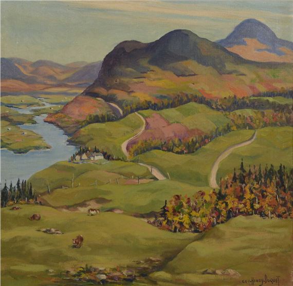Paysage Huile sur toile, signée en bas à droite Geo. Henry Duquet Dimension: 24" x 24" 61 x 61 cm Rapport de condition: Deux petits trous au milieu en haut ------------- Duquet, Georges Henry - Georges-Henri Duquet