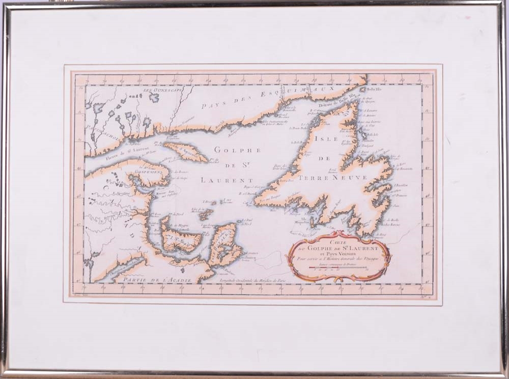 Carte du golphe St Laurent et pays voisins pour servir à l'histoire générale des voyages by Jacques Nicolas Bellin, 1757