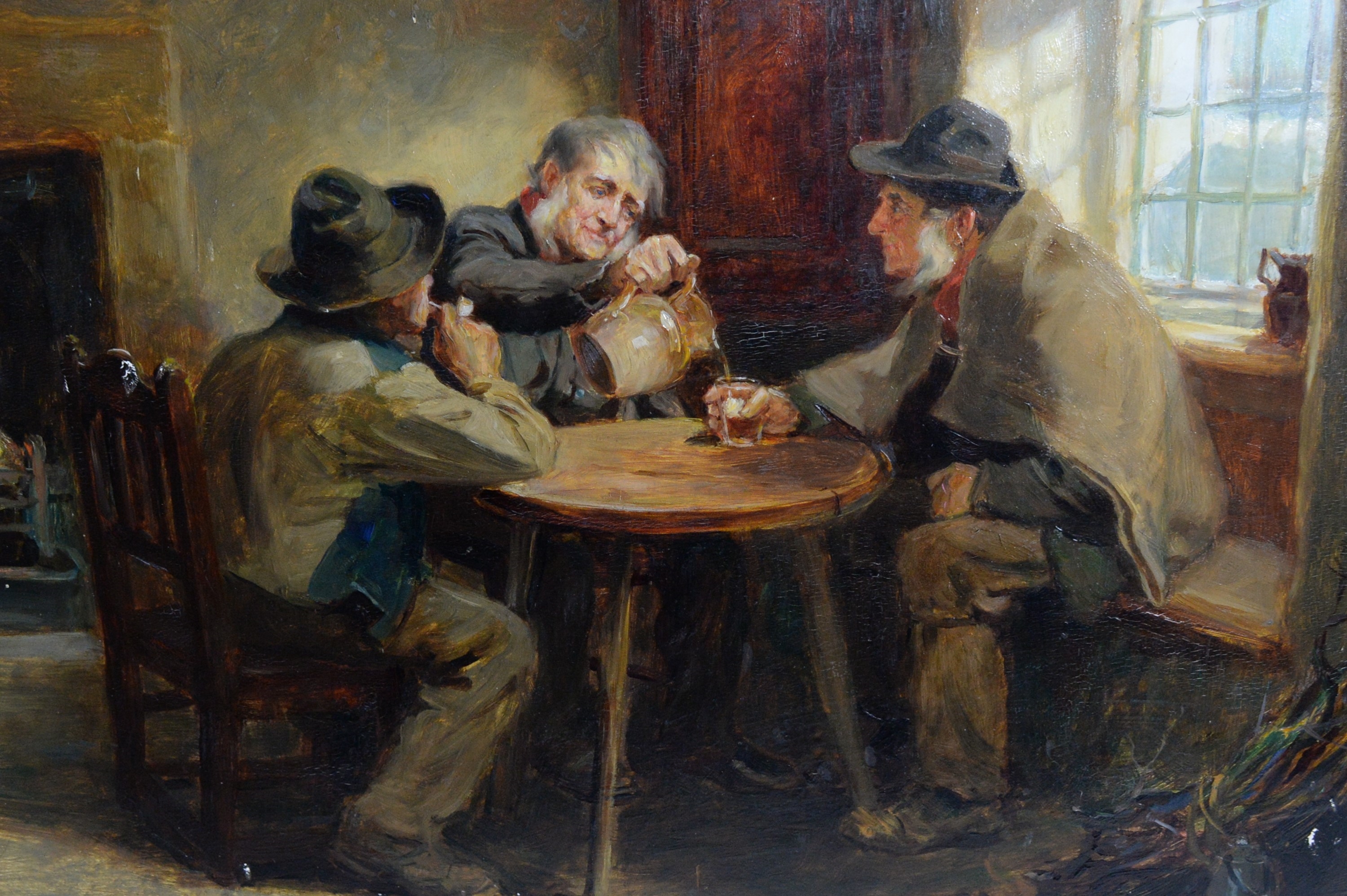 Ralph Hedley | Interior of a Tavern; with three figures gathered around ...