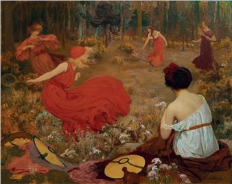 Les joueuses de badminton dans un paysage, circa 1900 by Paul Albert Laurens
