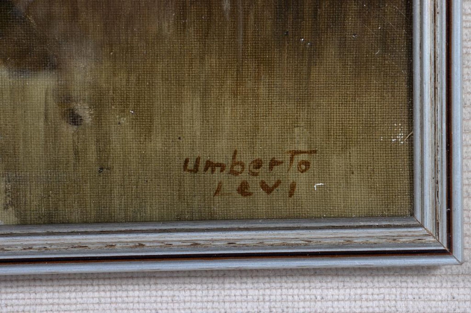 Artwork by Umberto Levi, Medium: Oil on board Title: Untitled (River landscape with houses, Made of Oil on board