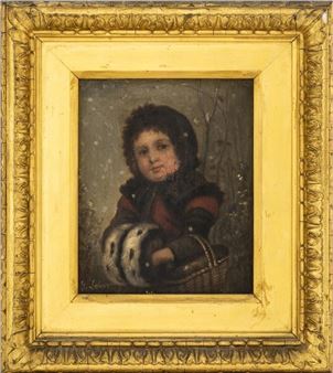 J. Lehrer Child in Wintertime Oil on Canvas - J. Lehrer