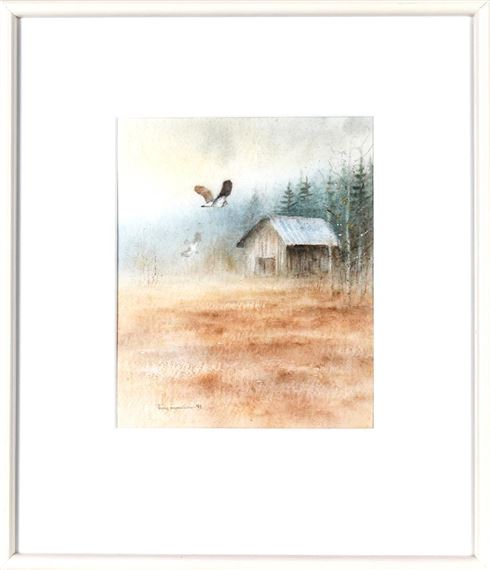 Motif of Northern Lapwings over the fields by Thord Magnusson, 1991