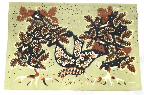 Tapisserie murale vintage de Raymond Hurtu. Design éditions Braun Paris n° 234 / 350 . Toile sérigraphiée - Décoration