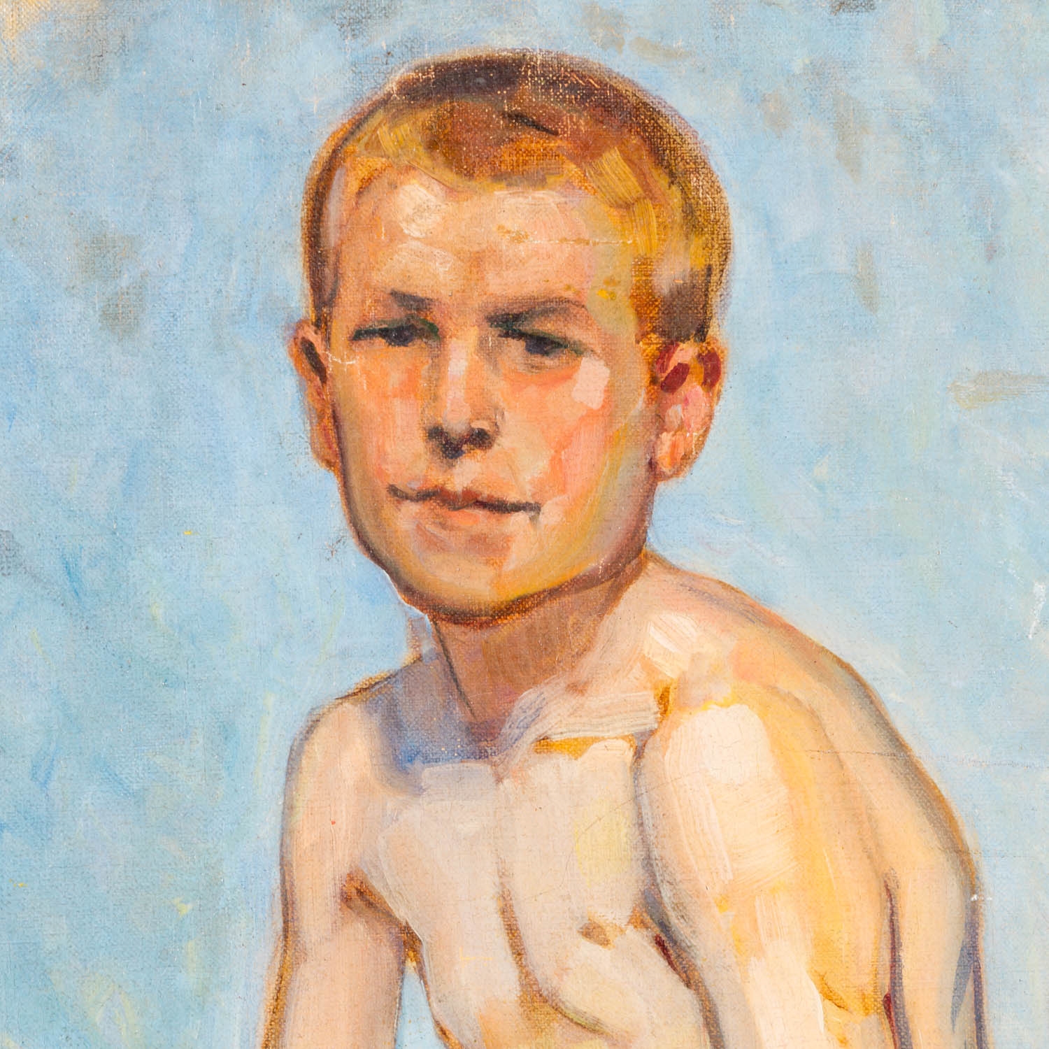 August Ludwig Schmitt | Nude boy sitting on a rock | MutualArt