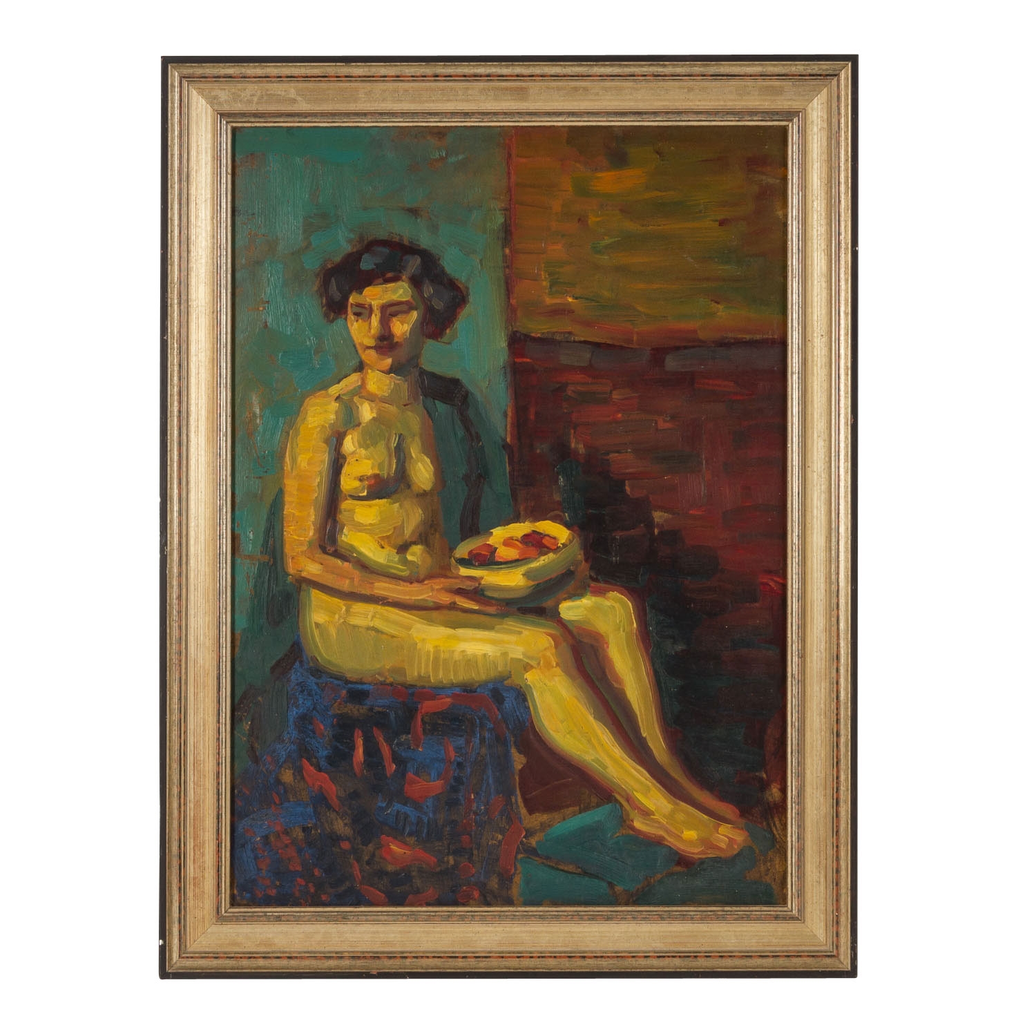 August Ludwig Schmitt Seated Female Nude With Fruit Bowl Mutualart