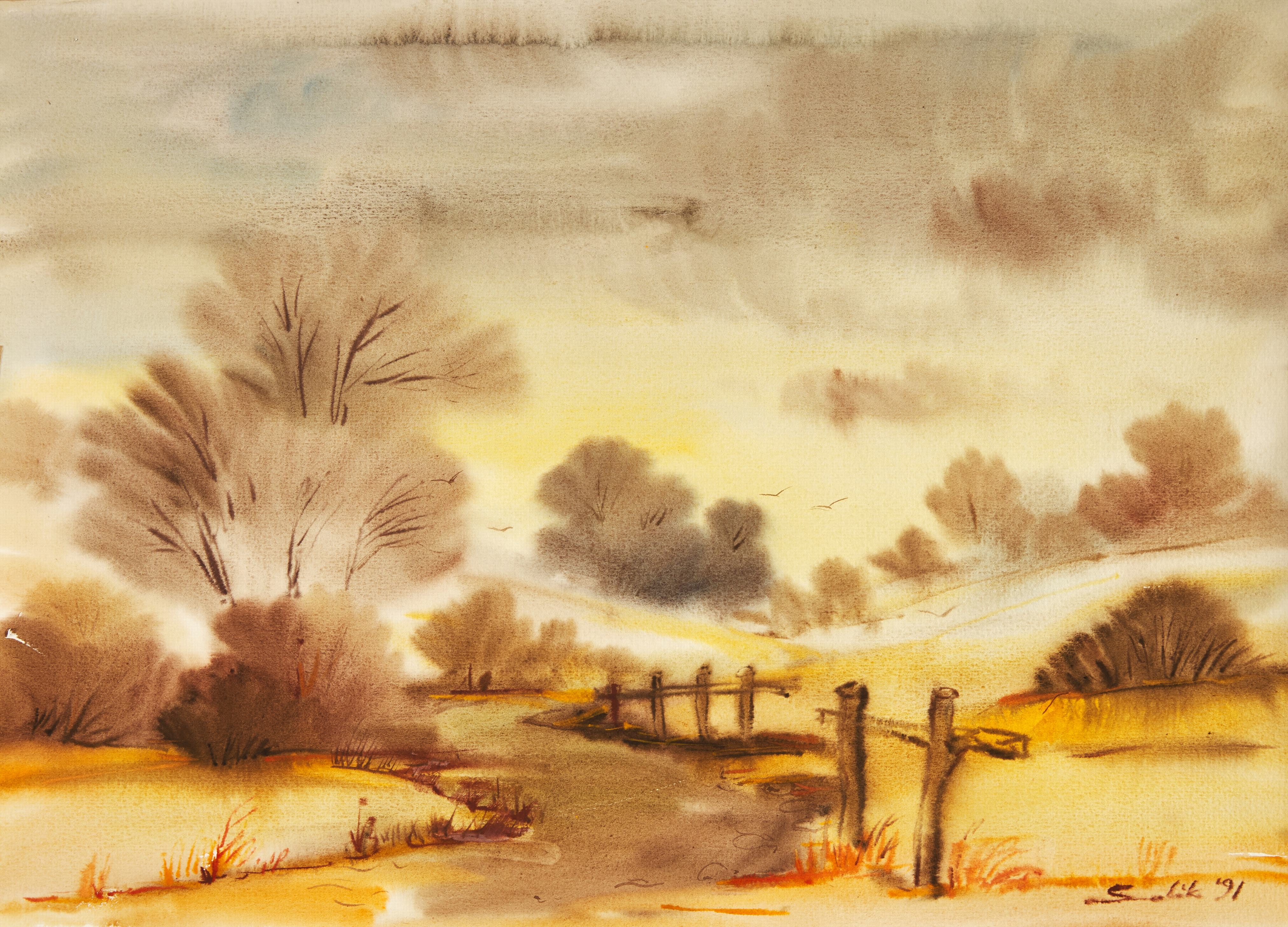 Artwork by Andrej Smolák, JESENNÁ KRAJINA, Made of watercolor on paper