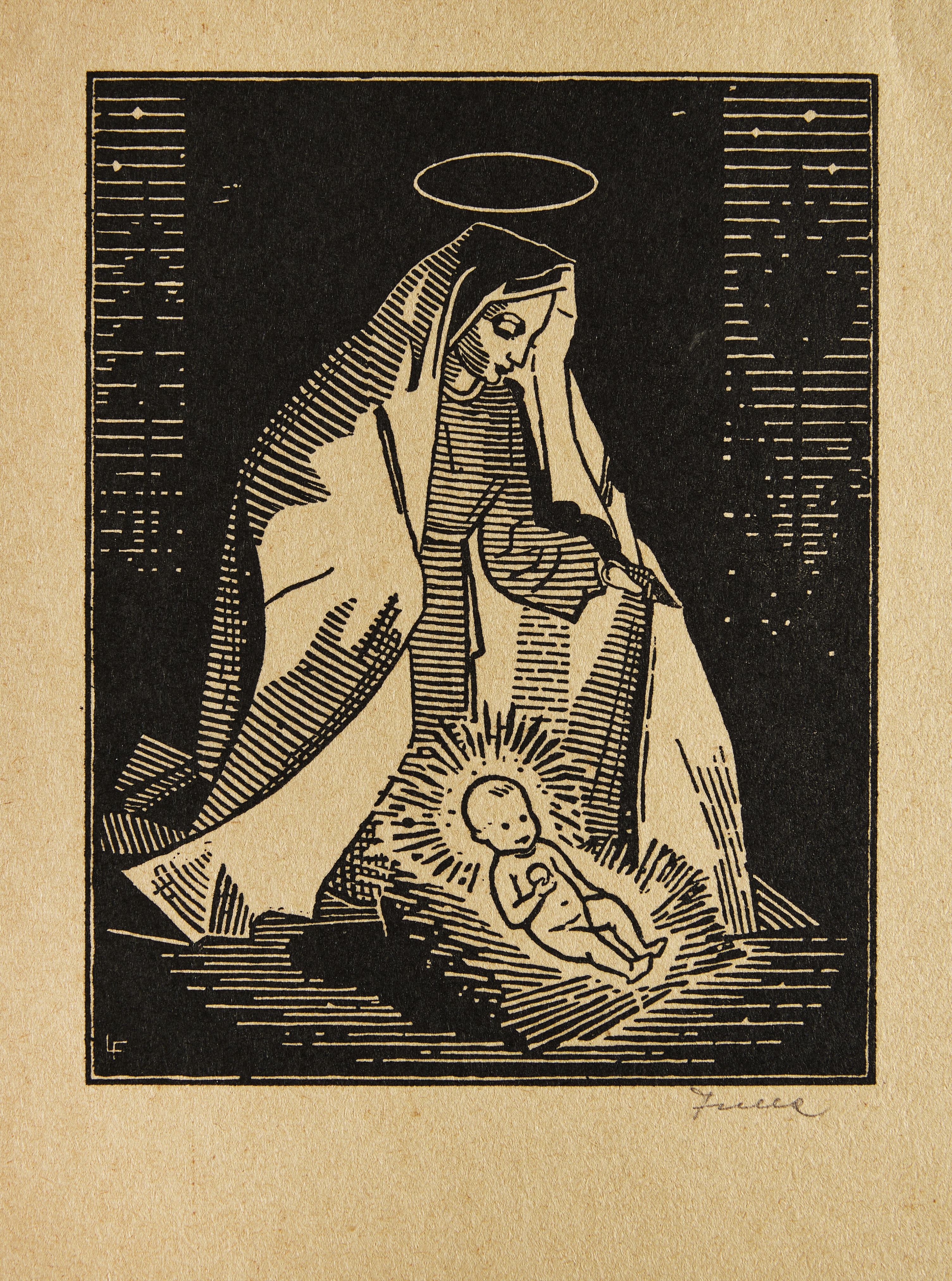 Artwork by Ludovit Fulla, NARODENIE, Made of woodcut on paper