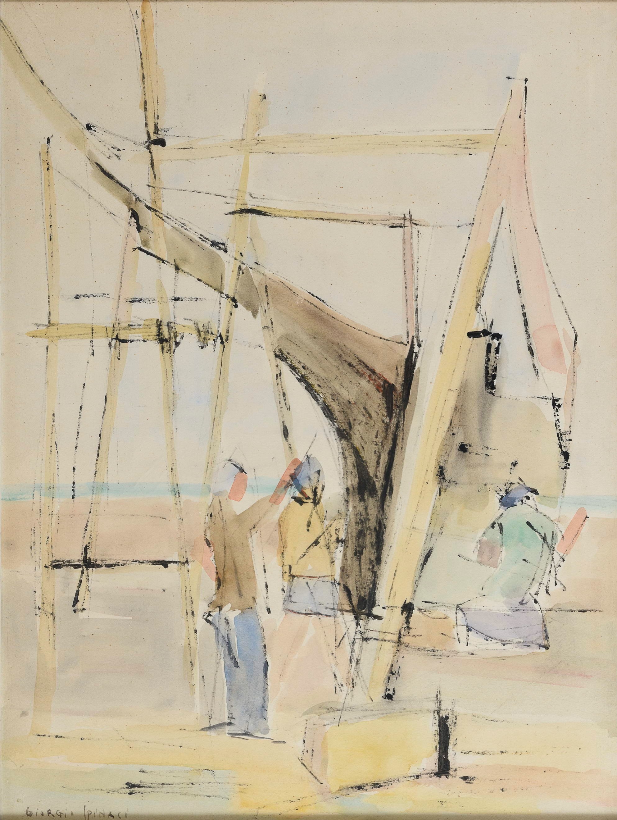 Artwork by Giorgio Spinaci, In riva al mare, Made of Ink and watercolor on cardboard