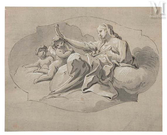Projet de décor : figure allégorique avec deux angelots - Giacomo Serpotta